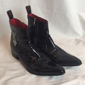Jeffery West men’s black patent leather boots